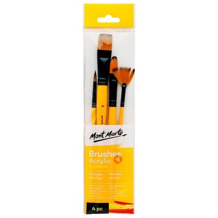 Acrylic Brushes Signature 4pc/专业丙烯画笔4支套(1支扁峰+1支扁圆峰+1支圆峰+1支扇峰）