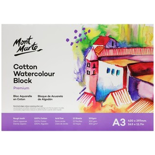 Cotton Watercolour Paper Block Premium 300gsm A3 (16.5 x 11.7in) 12 Sheet/A3水彩棉浆本12页 300g-Premium(本)