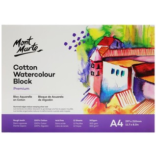 Cotton Watercolour Paper Block Premium 300gsm A4 (11.7 x 8.3in) 12 Sheet/A4水彩棉浆本12页 300g-Premium(本)