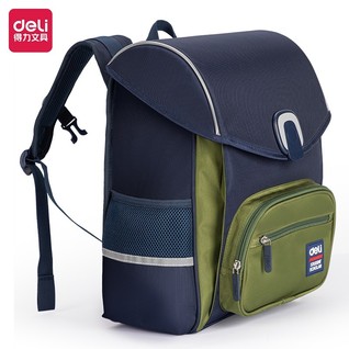 得力BB132简约系列盖头秒开合弹跳后幅书包(绿)(个)